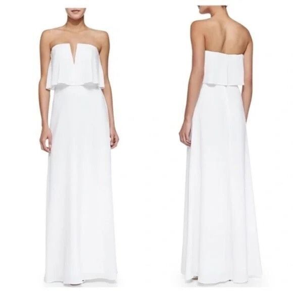 BCBGMAXAZRIA | Revolve Alyse Maxi Strapless‎  Chiffon  Occasion Dress White 6 - Picture 1 of 13